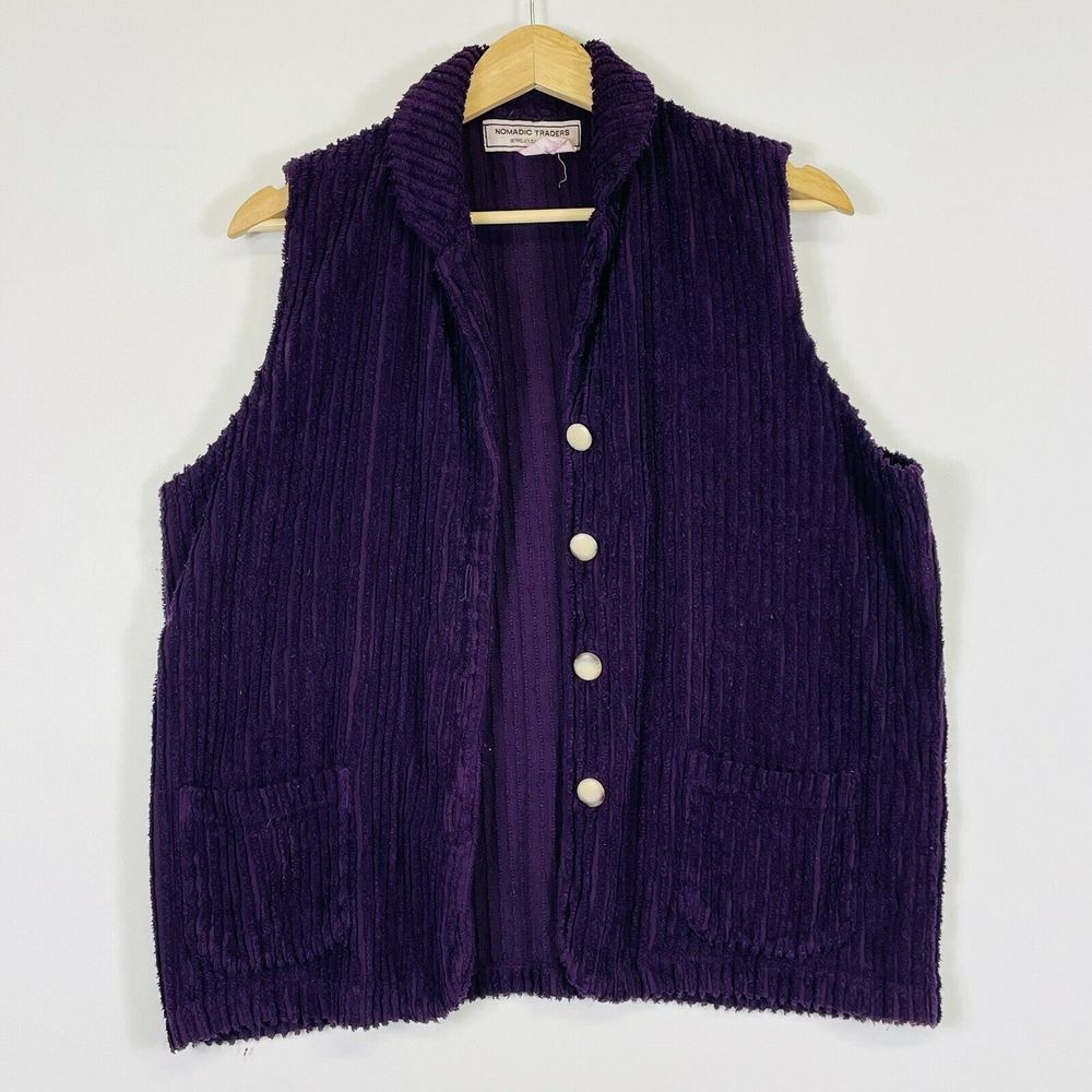 Nomadic Traders Vest Womens‎ Medium Purple Corduroy Chenille Lagenlook Granola